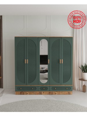 T&B SOHO 5 KAPAKLI ÇEKMECELİ BAZALI GARDIROP - TAMAMI MDF