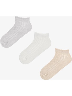 Penti 3 Çift Pamuklu Ajurlu Fırfırlı Patik Çorap