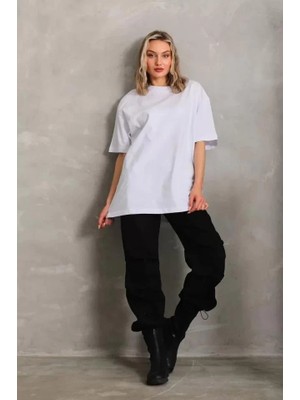 Modatıkla Unisex Bisiklet Yaka 20/1 Düz Oversize T-Shirt - Beyaz