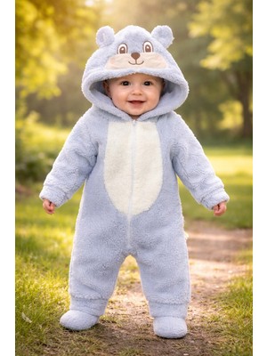 Chicsy Baby Kışlık Tatlı Bebek Peluş Astronot Tulum Kapüşonlu Ayıcık Figürlü Yumuşak Dokulu Kışlık