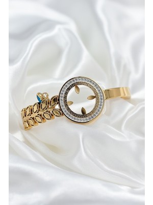 Jade'm Gold Jadem Gold 316L Çelik Zirkon Taşlı Çeyrek Takılabilir Gold Renk Kelepçe