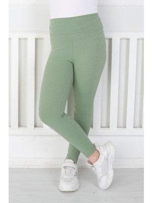 Libas Verda Dar Paça Birinci Kalite Fitilli Kumaş Yeşil Kız Çocuk Günlük Tayt