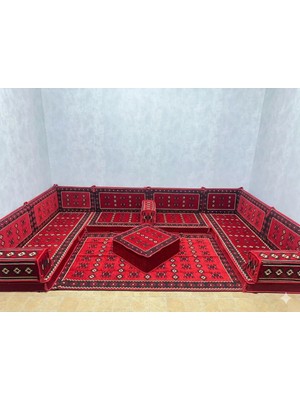 Coton Şark Köşesi Otantik Lüx Minderli Oda Takımı Konsept Kırmızı 16 Parça