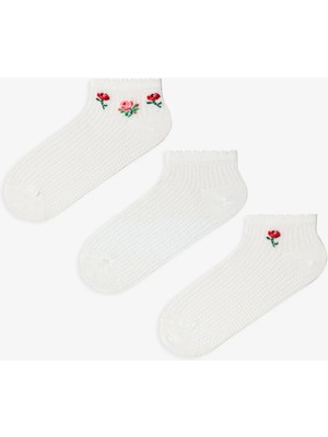 Penti 3 Çift Pamuklu Çiçek Desenli Fırfırlı Patik Çorap