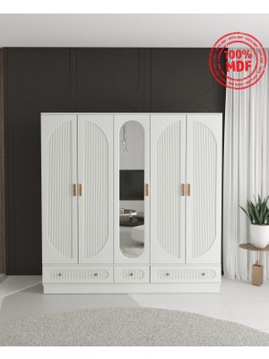 T&B Soho 5 Kapaklı Çekmeceli Bazalı Gardırop - Tamamı Mdf