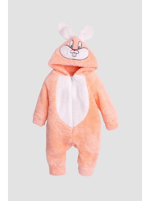 Chicsy Baby Kışlıktatlı Peluş Tavşan Nakışlı Kapüşonlu Welsoft  Tulum