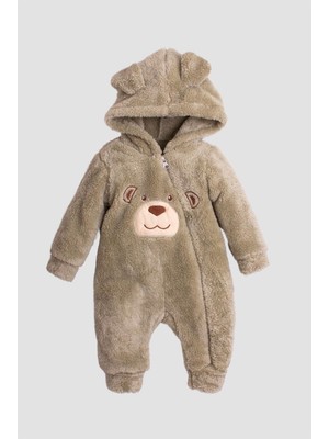 Chicsy Baby Kışlık Tatlı Peluş Ayıcık Nakışlı Welsoft Tulum