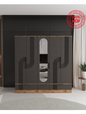 T&B Ekin 5 Kapaklı Çekmeceli Bazalı Gardırop - Tamamı Mdf