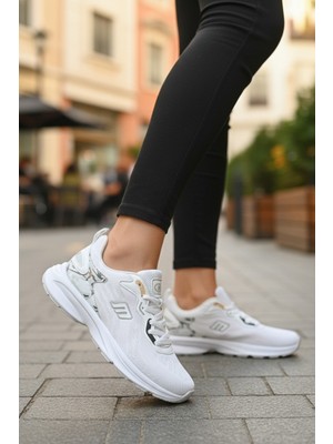 Enoch Kadın Mermer Desen Detaylı ve Bağcıklı Spor Ayakkabı