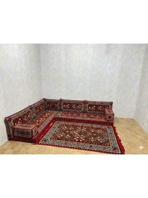 Coton Şark Köşesi Şili Desenli Minder Takımı Konsept Kırmızı 10 Parça