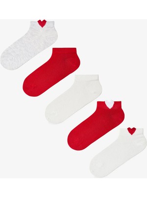 Penti 5 Çift Pamuklu Kalp Desenli Patik Çorap