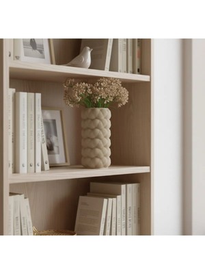 Kafs Store Dekoratif Kabartma Desenli Seramik Vazo | Modern & Minimal Tasarım | 9,5X9,5X17,5 cm
