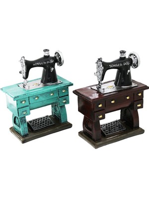 Calperia Dikiş Makinesi Vintage Dekoratif Biblo - Kumbara Renkli 20X15X8.5CM Reçine (5047)