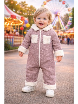 Chicsy Baby Kışlık Tatlı Bebek Welsoft Astronot Tulum Fermuarlı Peluş Yaka ve Cepli, Yumuşak Kışlık