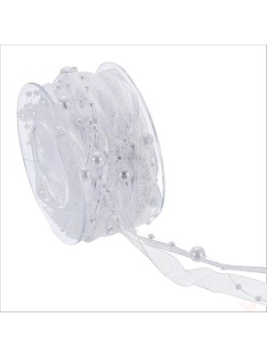 Süsle Bebek ve Parti Incili ve Satenli Organze Kurdele, 4 cm x 4,57 mt - Beyaz