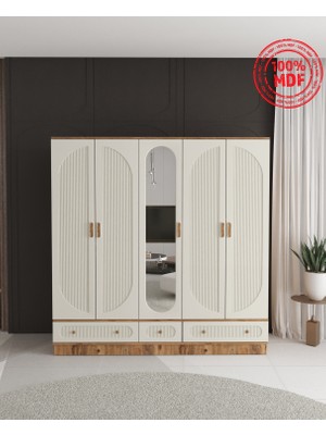 T&B Soho 5 Kapaklı Çekmeceli Bazalı Gardırop - Tamamı Mdf