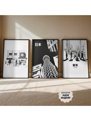 Persona Istanbul "the Tokyo Triptych" - 3'lü Monokrom Şehir ve Mimari Poster Seti (Çerçevesiz)