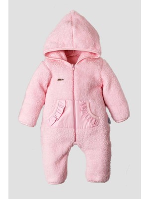 Chicsy Baby Kışlık Tatlı Kız Bebek Peluş Tulum Kapüşonlu Fermuarlı Kışlık Polar Tulum