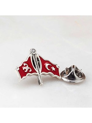Calperia 925 Ayar Gümüş Üç Hilal Türk Bayrağı Rozet