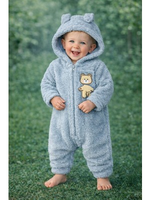 Chicsy Baby Kışlık Tatlı Ayıcık Figürlü Kapüşonlu Peluş Fermuarlı Bebek Tulum