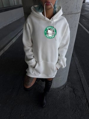 paris store Üç Iplik Penye Uzun Kol Kapşonlu Sweatshirt - Beyaz