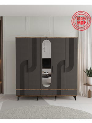 T&B Ekin 5 Kapaklı Çekmeceli Gardırop - Tamamı Mdf