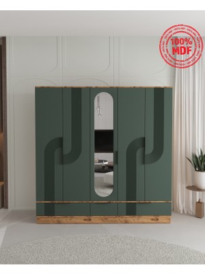 T&B Ekin 5 Kapaklı Çekmeceli Bazalı Gardırop - Tamamı Mdf