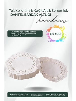 Hanedanev 100 Adet Kağıt Dantel Bardak Altlığı Çay Bardağı Altı Sunum Kağıdı I 9 cm