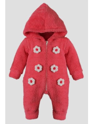 Kidex’s Baby Kışlık Tatlı Peluş Pamuklu Bebek Çiçekli Welsoft Kapüşonlu Tulum