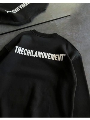 paris store Kışlık Bisiklet Yaka Oversize Baskılı Sweatshirt - Siyah