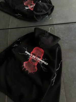 paris store Üç Iplik Kapşonlu Baskılı Oversize Sweatshirt- Siyah