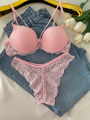 Gold Night Kadın Dantelli Ip Detaylı Desteklli Balenli Dolgulu Soft Sütyen Takımı