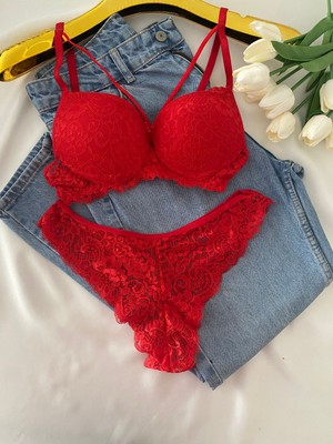 Gold Night Kadın Dantelli Ip Detaylı Desteklli Balenli Dolgulu Soft Sütyen Takımı