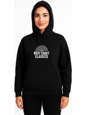 paris store Üç Iplik Kapüşonlu Ön ve Arka Baskılı Sweatshirt Hoodie - Siyah