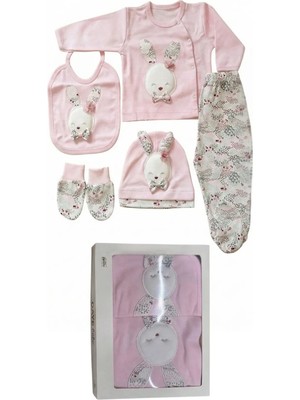 Ens Group Avm Tavşan Figürlü %100 Pamuk Kız Bebek Hastane Çıkışı 5’li Set – Yenidoğan & 0–1 Yaş