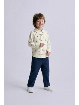 Magu Erkek Çocuk Pamuklu Iş Makinesi Desenli Gömlek Pantolon Takım - Düğmeli
