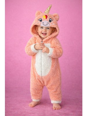 Chicsy Baby Kışlık Tatlı Unicorn Figürlü Kapüşonlu Peluş Bebek Tulum