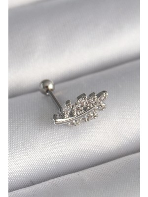 Clariss 316L Çelik Gümüş Renk Zirkon Taşlı Dal Tragus Piercing