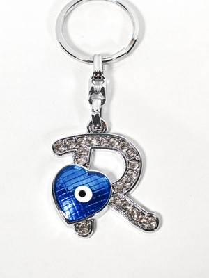 Moncuk Design Taşlı “r” Harfi Nazar Detaylı Anahtarlık – Kişisel Anlam ve Zarif Şıklık