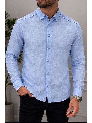 Zueofficial Erkek Bebe Mavisi Müslin Kumaş Klasik Yaka Gömlek – Uzun Kollu / Rahat Kesim