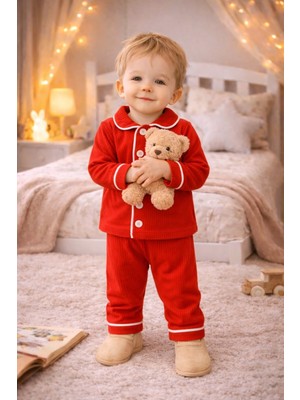 Chicsy Baby Bebek Düğmeli Pijama Takımı Yumuşak Kumaş Uzun Kollu Rahat Kesim Erkek Bebek Uyku Takımı