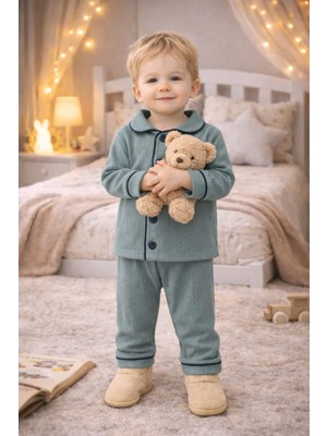 Chicsy Baby Bebek Düğmeli Pijama Takımı Yumuşak Kumaş Uzun Kollu Rahat Kesim Erkek Bebek Uyku Takımı
