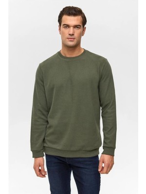Süvari Haki Regular Düz Bisiklet Yaka Sweatshirt