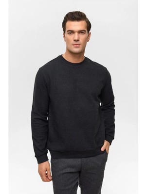 Süvari Siyah Regular Düz Bisiklet Yaka Sweatshirt