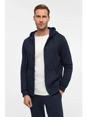 Süvari Lacivert Regular Düz Bisiklet Yaka Sweatshirt