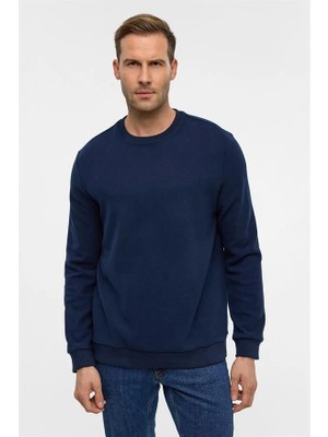 Süvari Lacivert Regular Düz Bisiklet Yaka Sweatshirt