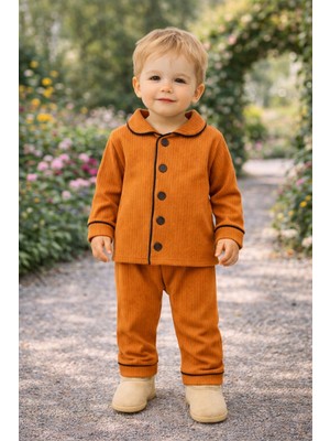 Chicsy Baby Bebek Düğmeli Pijama Takımı Yumuşak Kumaş Uzun Kollu Rahat Kesim Erkek Bebek Uyku Takımı