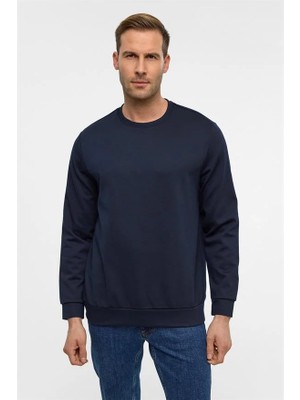 Süvari Lacivert Regular Düz Bisiklet Yaka Sweatshirt