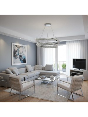 Elizim Home Lighting Elentra 2 Katlı Kristal Taşlı Ledli Avize