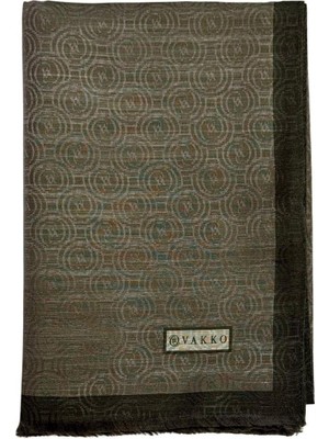 Vakko Pamuk Ipek Monogram Şal 041728-KOYU Haki
